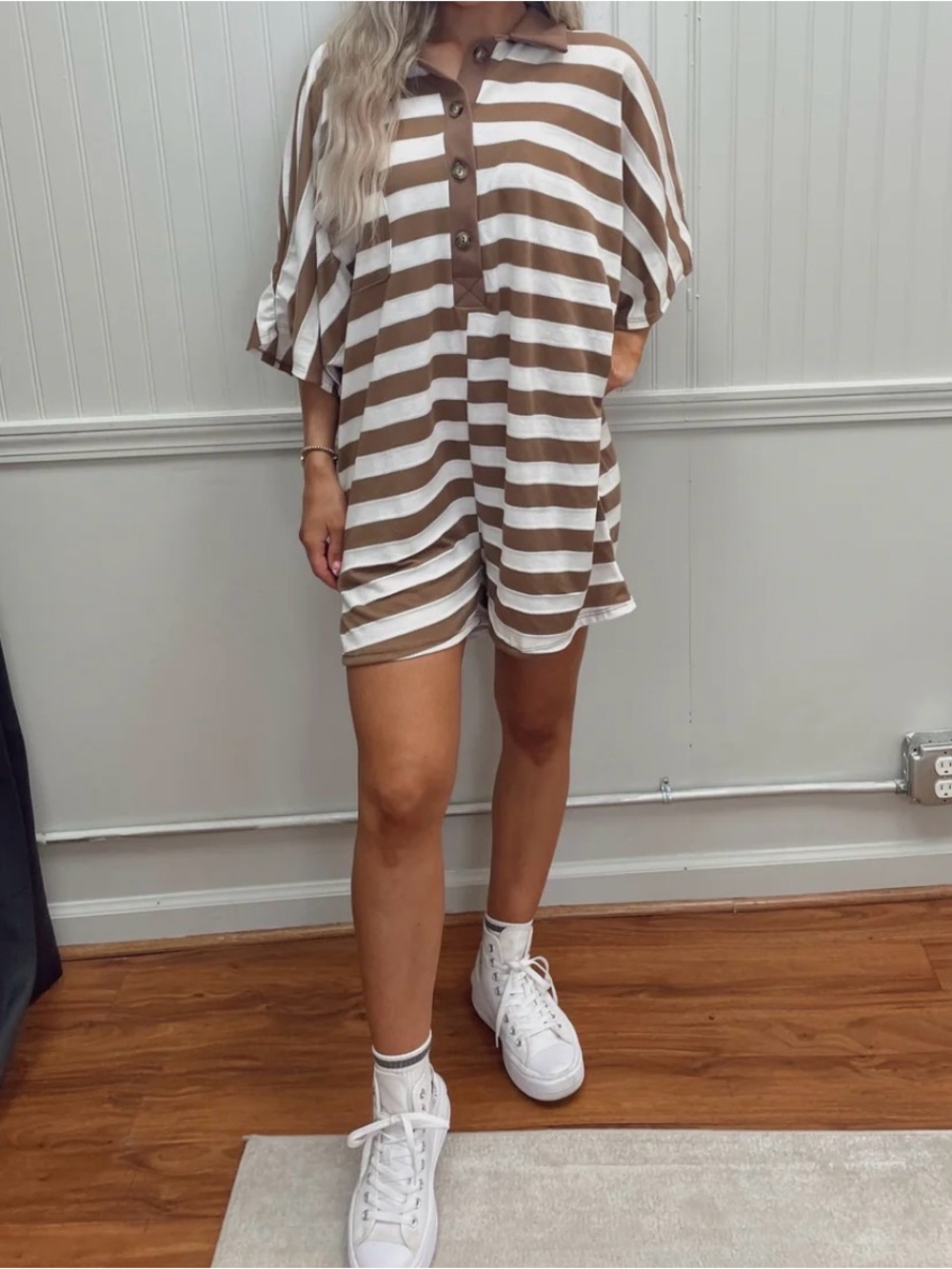 Brown and White Striped romper